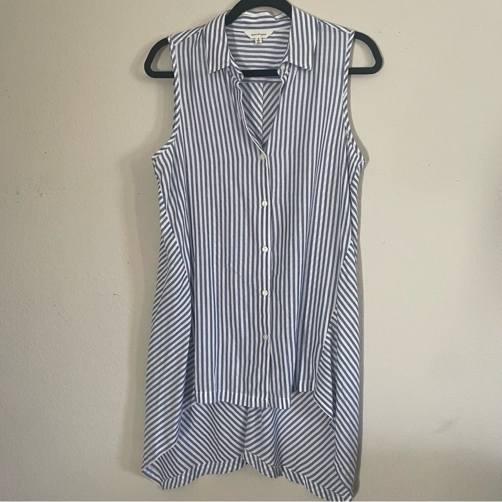Max Studio woman's striped sleeveless tunic top size S coastal nautical summer